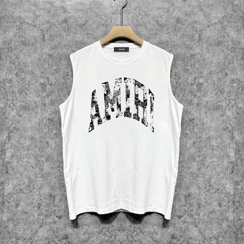Amiri tank top with cracked curved letter cut outprinting