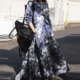 Betty Draper Valentine's Day Dress Autumn Printed Cotton Linen Retro Loose Long Sleeve Dress