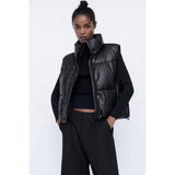 Women Vest Urban Leisure Faux Leather Cotton-Padded Vest