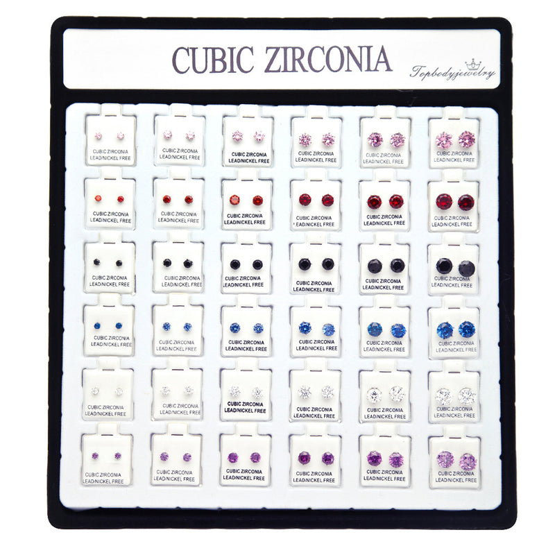 Earrings Colored Zircon Earrings (Set of 36)