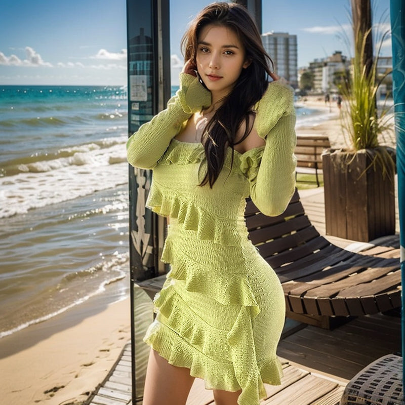 Beach Dresses Ruffle Edge Flared Sleeve