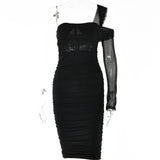 Women Dress Mesh Skinny Slimming Pleated Dress