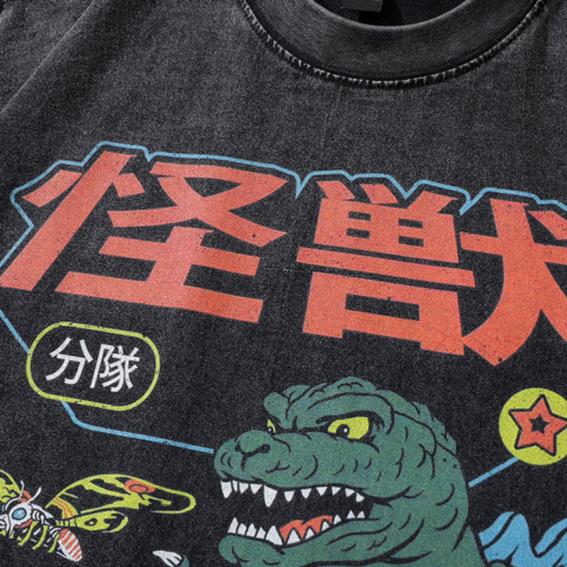 Men T-Shirt Cartoon Printed Distressed Short-Sleeved T-shirt