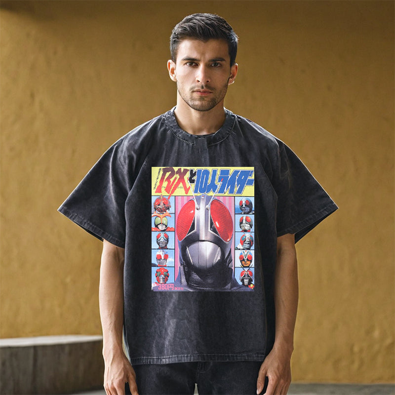 Mens Vintage T-Shirt Cotton Washed Printed Short Sleeve T-Shirt