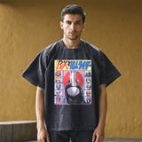 Mens Vintage T-Shirt Cotton Washed Printed Short Sleeve T-Shirt
