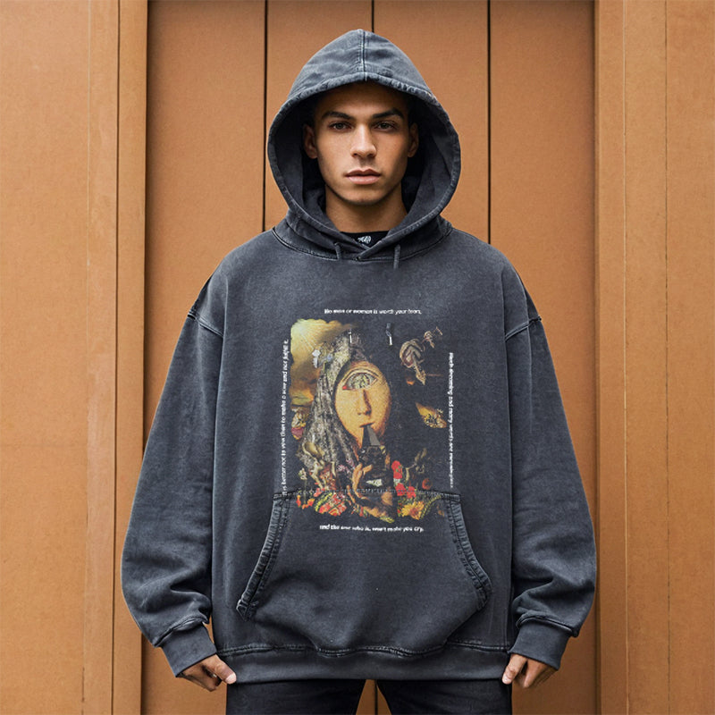 Mens Vintage Hoodie print hooded sweater for men and women autumn