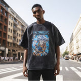 Mens Vintage T Shirt Washed Cartoon Print Short Sleeve