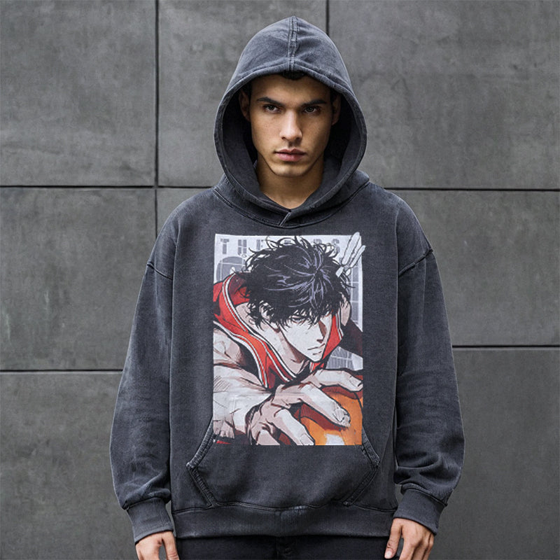 Mens Vintage Hoodie Cotton Hooded Sweater Wash