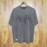 Amiri washed t-shirt all gray letterprinting short sleeves