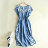 Women Dresses Elegant Embroidery Denim Dress