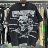 MAJESTIK T Shirts Death Chain Garment Dyed Printing Crop Tee Hot Diamond