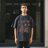 Mens Vintage T Shirt Printed Washed Short Sleeve T-Shirt Men