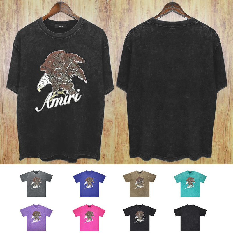 Amiri washed t-shirt brown flying eagle printing short sleeve