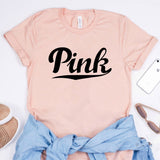 Women PINK Graphic Tee Pink Letter Shirt Oversized
