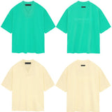 Fog Essentials T Shirts Spring Summer FGO Double Line Flocking Letter V-Neck Short Sleeve