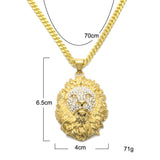 Jewelry Hip Hop Full Diamond Lion Head Pendant Necklace Animal Far East Jesus Pieces Royalty