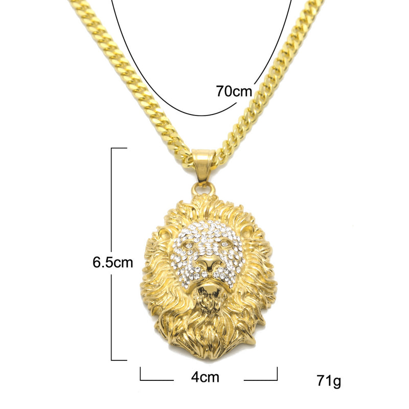 Jewelry Hip Hop Full Diamond Lion Head Pendant Necklace Animal Far East Jesus Pieces Royalty