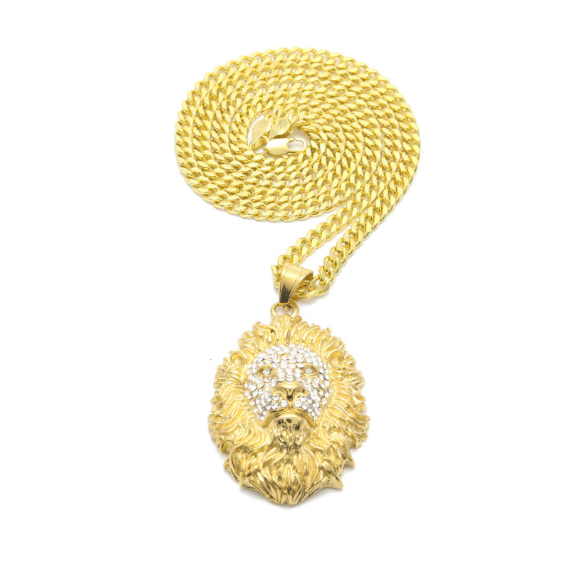 Jewelry Hip Hop Full Diamond Lion Head Pendant Necklace Animal Far East Jesus Pieces Royalty
