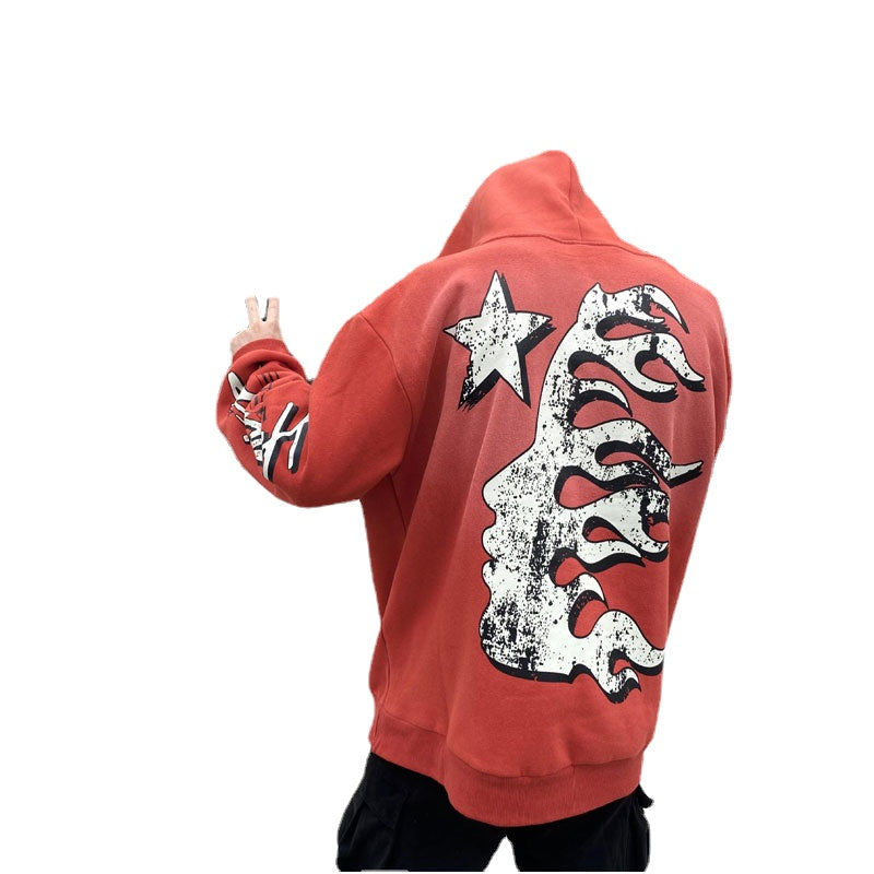 HS Hoodie Retro Distressed Graffiti Fleece-lined