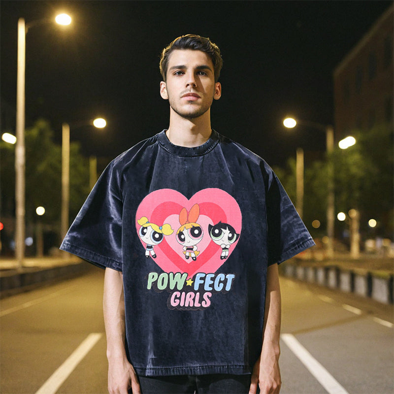 Mens Vintage T Shirt Flying Little Police Wash Short Sleeve T-Shirt