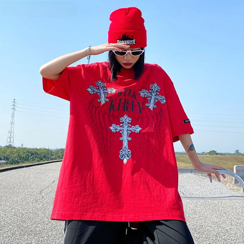 Men T-Shirt Cross Retro Couple Loose