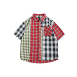 Unisex Shirt Vintage Spliced Plaid Blouse Summer