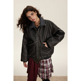 Unisex Coat PU Leather Winter Coat Distressed Warm