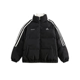 Unisex Coat Retro Side Stripes Winter Stand-up Collar Cotton-Padded Coat