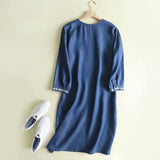 Women Dresses Loose Embroidery Denim Dress