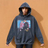 Mens Vintage Hoodie Cartoon Print Hooded Sweater Men