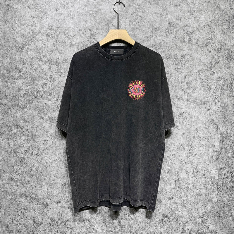 Amiri washed t-shirt colorful sun printing short sleeves
