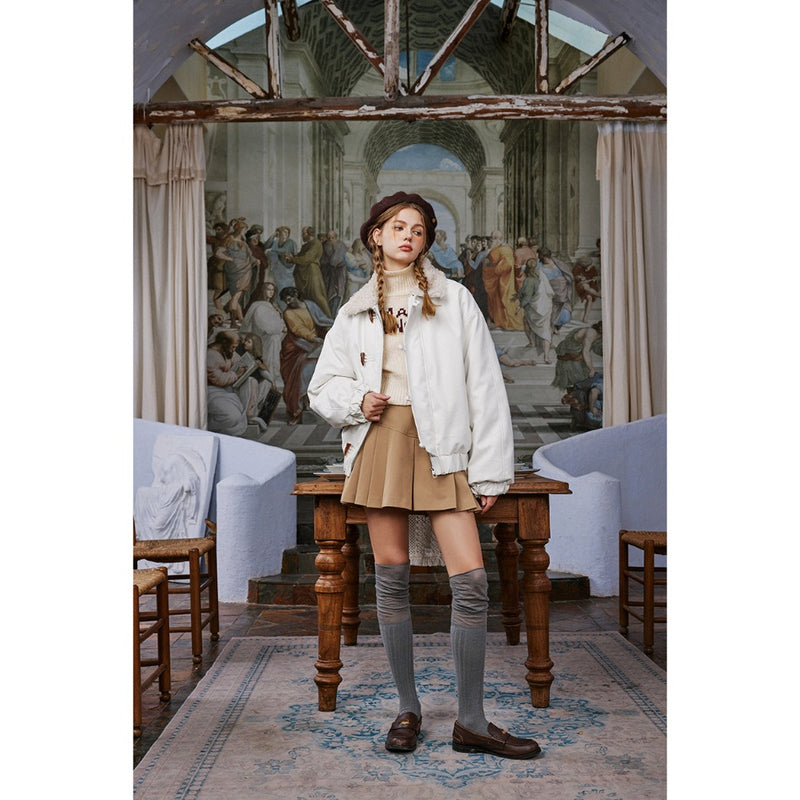 Unisex Coat Lamb Wool Cotton-Padded Jacket Thickened Padded Jacket PU Leather