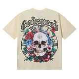 Godspeed T Shirts Skull Rose Clock Plate Double Yarn Cotton Casual Short Sleeve Men and Women