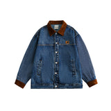Women Jackets Corduroy Color Contrast Patchwork Denim Jacket Vintage