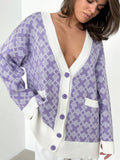 Women Work Business Casual Sweats Cardigan Jacquard Knitted Sweater