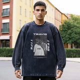 Mens Vintage Long Sleeve Shirt Autumn and Winter Hip Hop Wash Long Sleeve