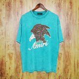 Amiri washed t-shirt brown flying eagle printing short sleeve