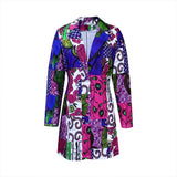 Women Dress Suit Collar Printed Long Sleeve Dress