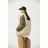 Unisex Coat PU Leather Coat Loose Stand Collar Coat