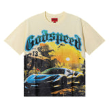 Godspeed t Shirts Racing Sunset Print Cotton Crew Neck Short Sleeve Men and Women