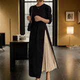 Modest Office Dresses Crew Neck Stitching Knitting