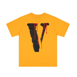 Vlone T Shirts Smiley Face Bleeding V Short Sleeve T-shirt Men and Women High Street Hip Hop Loose Half Sleeve