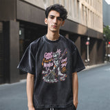 Mens Vintage T Shirt Washed Short Sleeve T-Shirt Men's and Women's