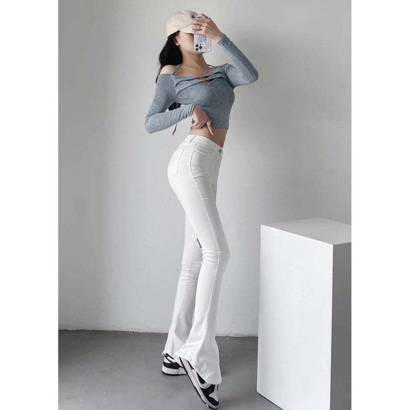 Women Jeans Hot Girl Slimming Holes Stretch Slim Fit Bell-Bottom Pants