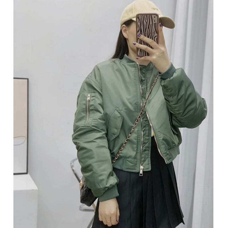 Women Cotton Coat Solid Color Retro Loose Baseball Uniform