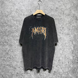 Amiri washed t-shirt splash paint skeleton printing short sleeves