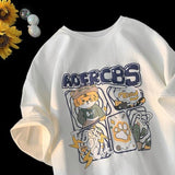 Men T Shirt Cartoon Tiger Print Casual Oversize