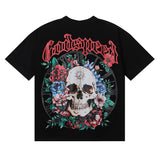 Godspeed T Shirts Skull Rose Clock Plate Double Yarn Cotton Casual Short Sleeve Men and Women