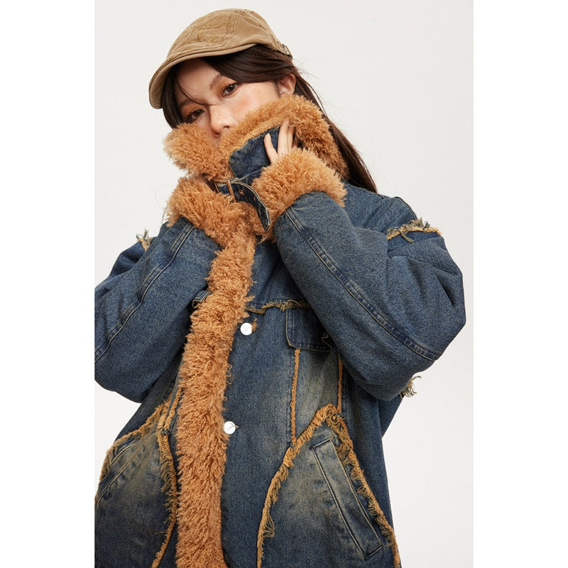 Unisex Coat Lamb Wool Thickened Winter Cotton Dress Denim Coat