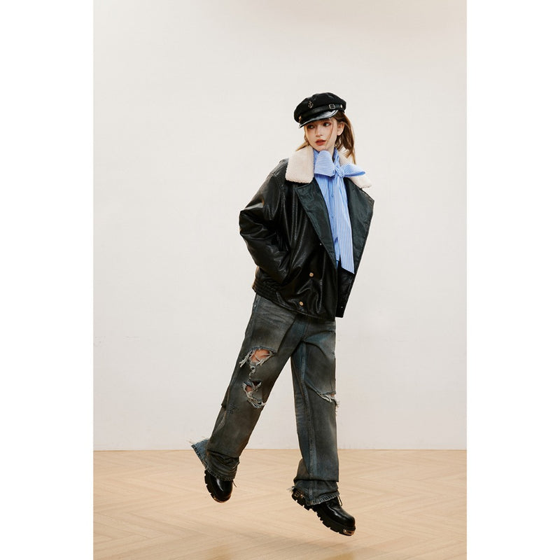 Unisex Coat Vintage PU Leather Coat